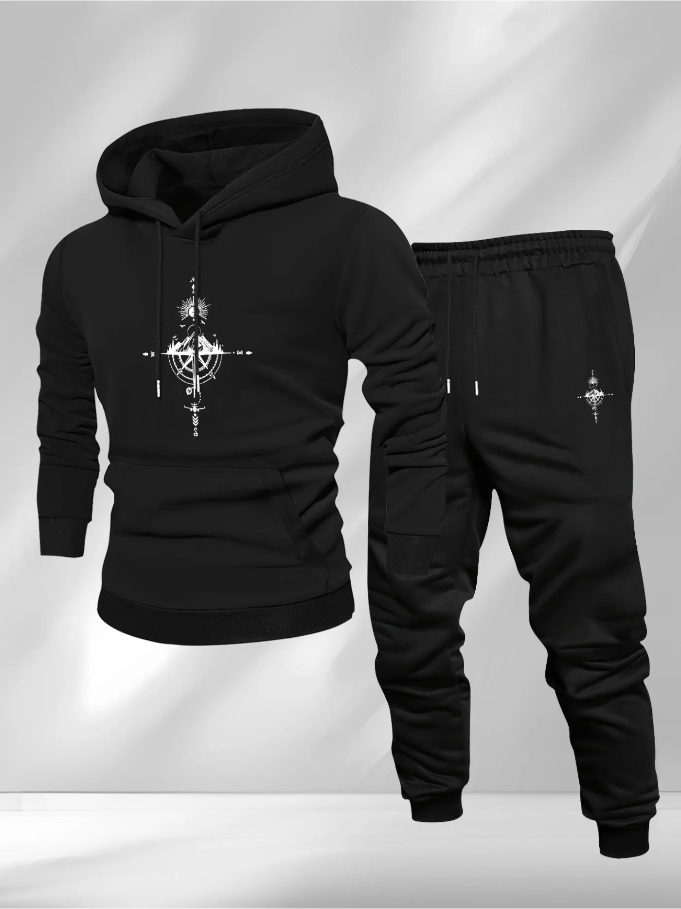Vintage Urban Fashion - Vintage Compass Print Hoodie and Sweatpants