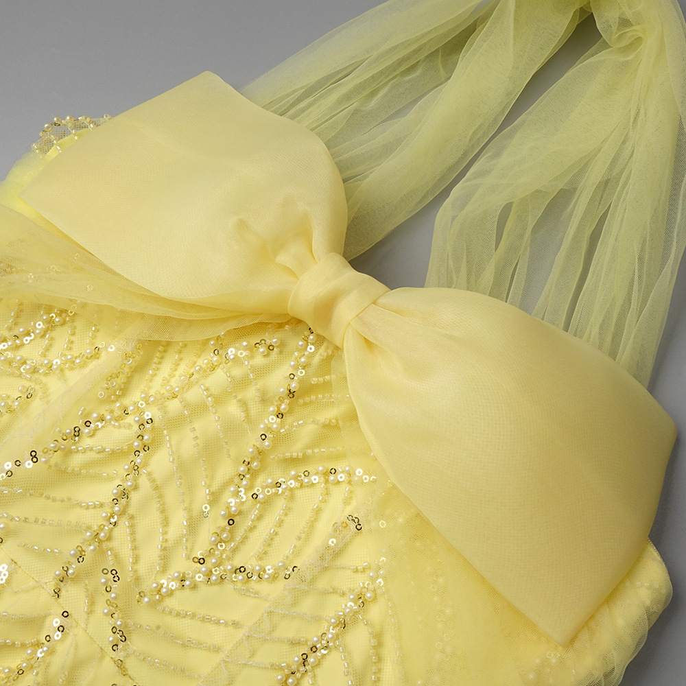 Vintage Fashion Exhibition - Vintage Yellow Mesh Sequin Prom Dress