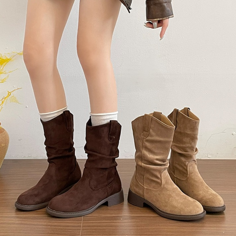 Vintage Fashion Women Dresses - Vintage Thick Heel Pleated Women Western