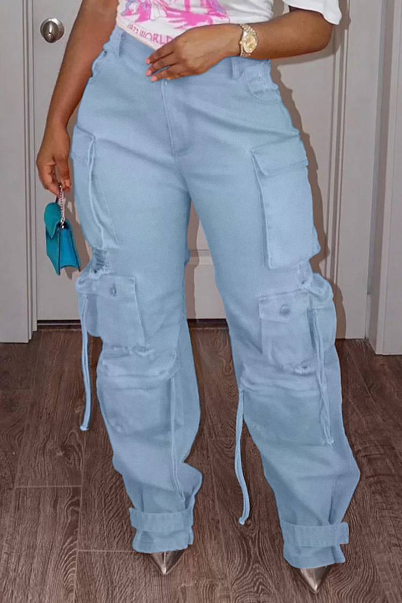 Vintage Fashion Jeans - Plus Size Cargo Denim Jeans Pockets