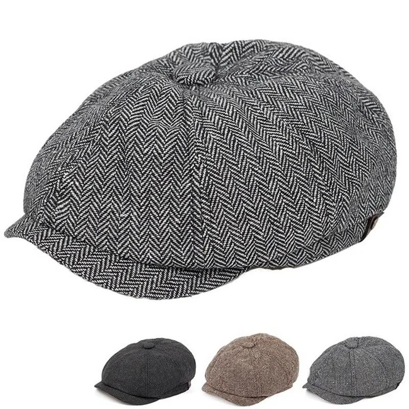 Vintage Fashion Hats - Men Cotton Octagonal Newsboy Cap Vintage