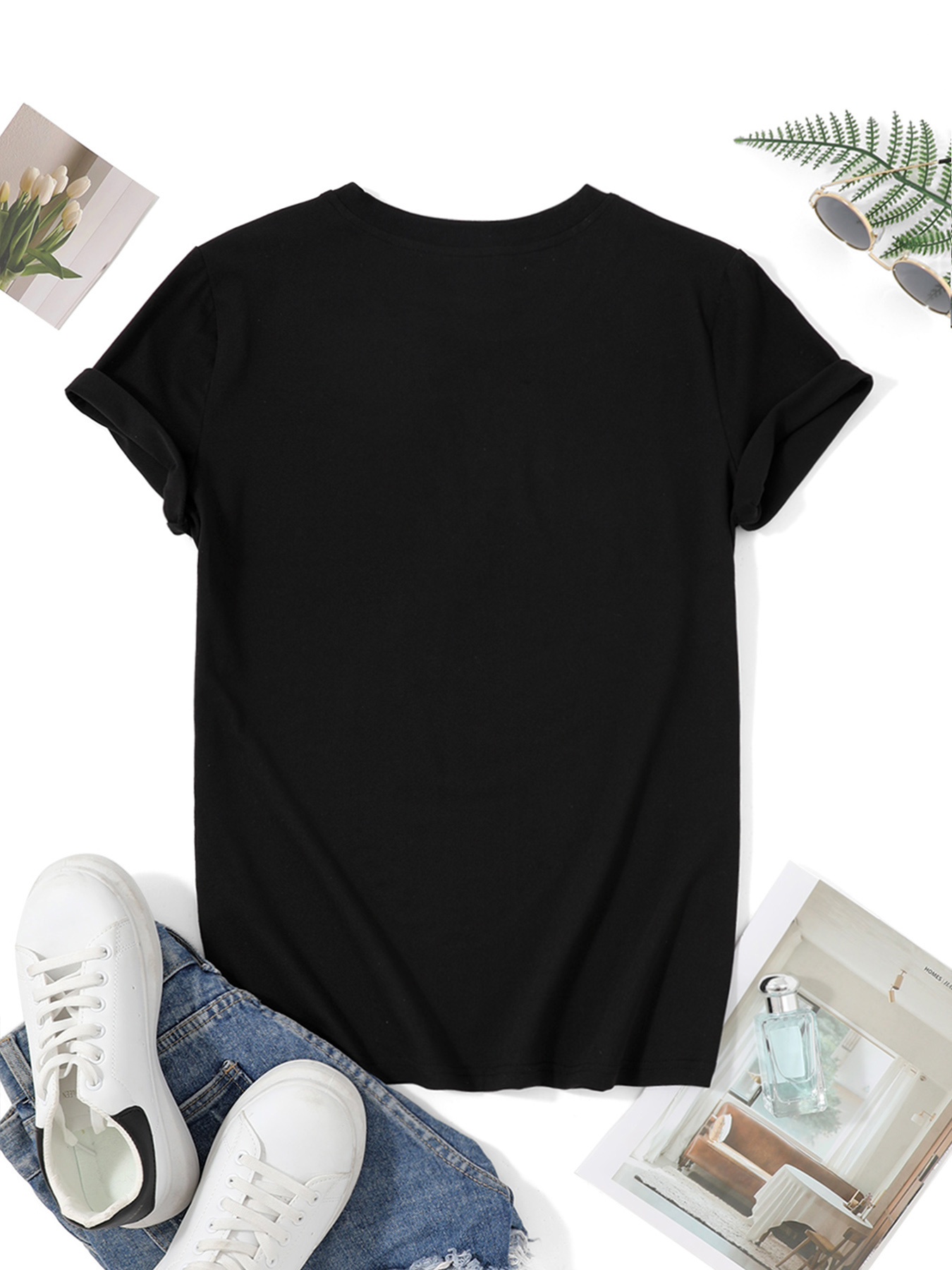 Women Black Crew Neck Short Sl - огляд і ціна Vintage Fashion Hats